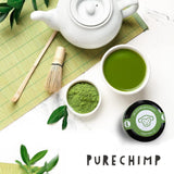Purechimp Ceremonial Grade Matcha w proszku 50g. 100% czysta, cieniowana herbata w proszku do latte, naparów i przepisów. Słoik nadający się do recyklingu. Bogaty w przeciwutleniacze.
