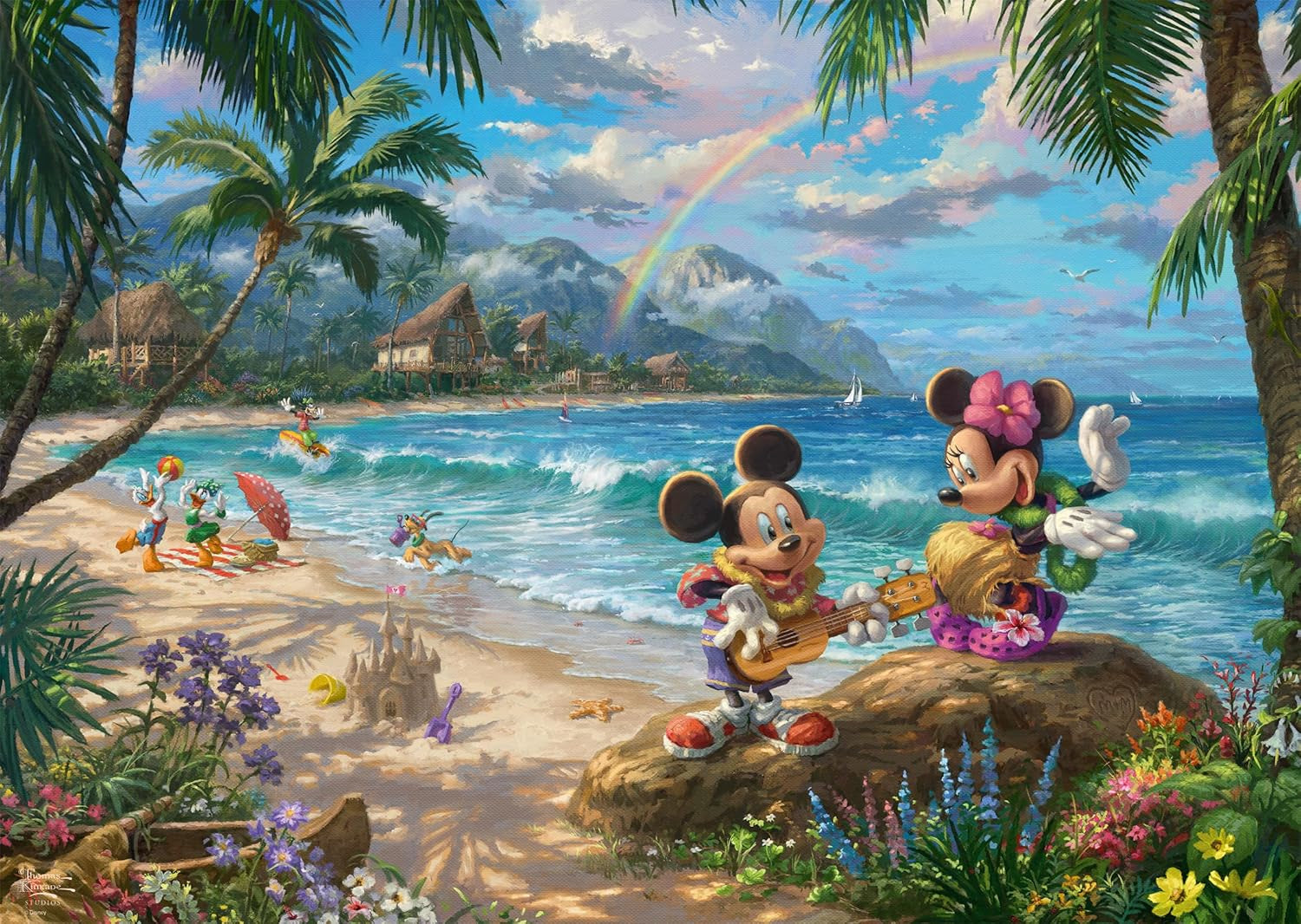Schmidt Spiele Thomas Kinkade 57528 Disney Mickey i Minnie na Hawajach 1000-elementowe puzzle kolorowe [wyłącznie na Amazon] Puzzle Naty Shop