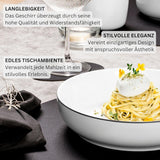 SANGER | Marlo Czarno-biały zestaw obiadowy z krawędzią, 18-częściowy porcelanowy zestaw obiadowy dla 6 osób, biały z czarnymi akcentami, talerze obiadowe, talerze i miski deserowe, nowoczesny design | KOLEKCJA PREMIUM