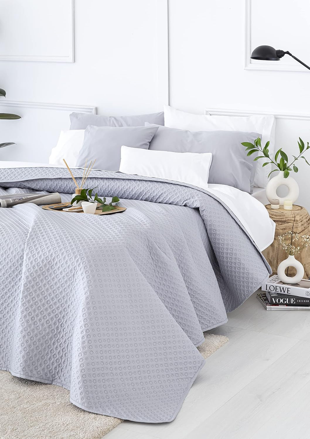 Todocama Fine Boutique narzuta ze wzorem piqué, na wiosnę, lato, jesień i zimę, 100% super miękka mikrofibra, wielofunkcyjny koc, 140/150/160-250 X 260 cm, jasnoszary Łóżka i koce Beuche den Todocama-Store