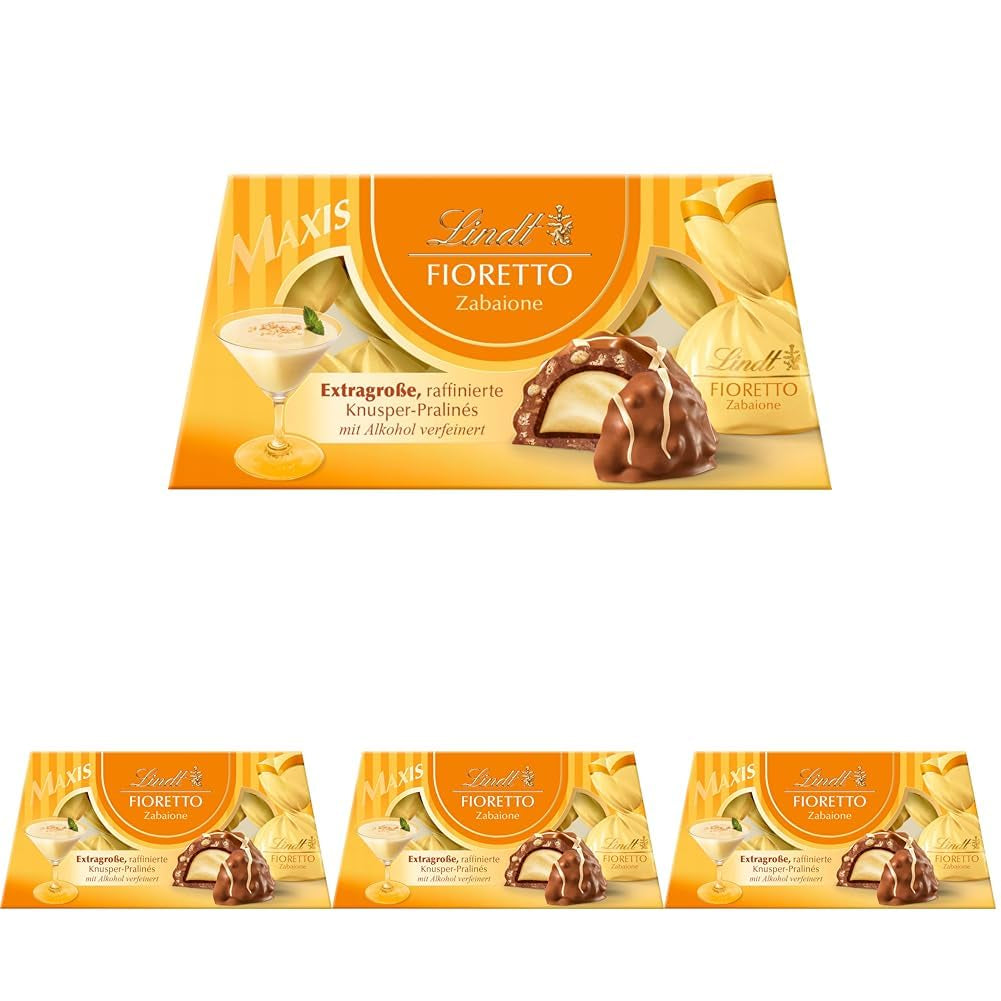Czekolada Lindta | Zestaw upominkowy FIORETTO Zabaione | 138g | 6 pralinek z mlecznej czekolady z nadzieniem truflowym Zabaione i chrupiącą polewą, zawierające alkohol | Czekoladowy prezent