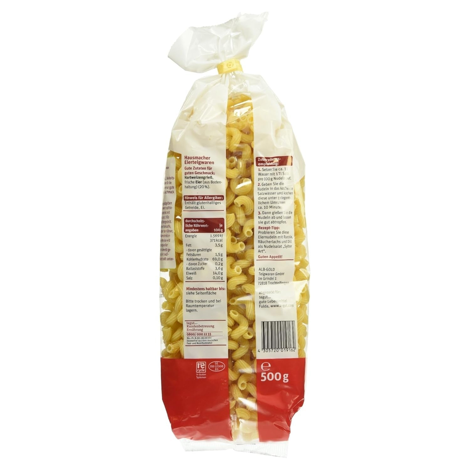 tegut... Makaron Jajeczny Korkociąg, opakowanie 5 sztuk (5 x 500g)