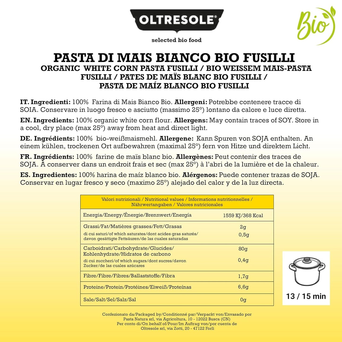 - Weiße Maisnudeln aus italienische Bio-Mais, glutenfrei, Fusilli-Format - glutenfreie Nudeln, 100% Bio-Weißmehl, wegańskie, Packung mit 3 Packungen à 350 g