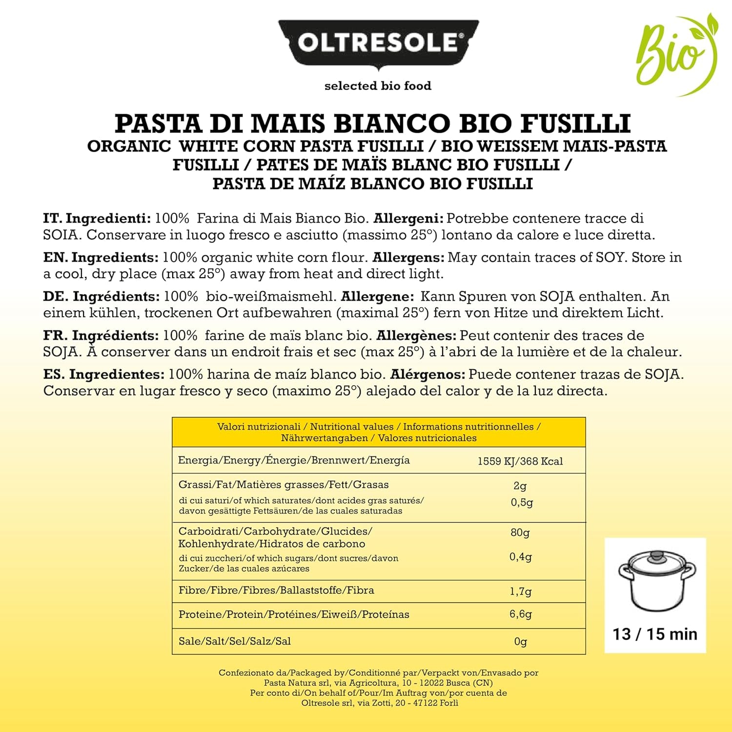 - Weiße Maisnudeln aus italienische Bio-Mais, glutenfrei, Fusilli-Format - glutenfreie Nudeln, 100% Bio-Weißmehl, wegańskie, Packung mit 3 Packungen à 350 g