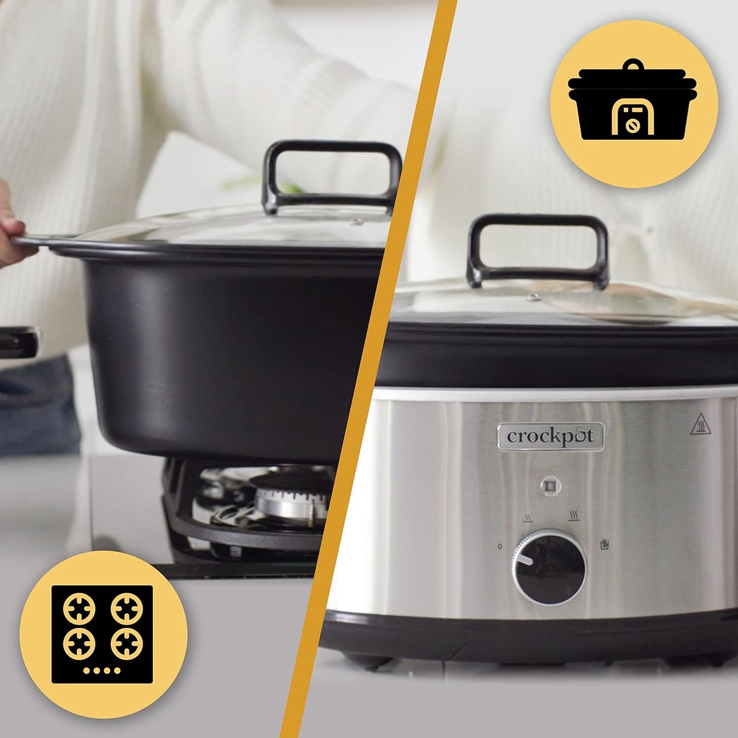 Wolnowar Crockpot,| 3,5 litra (3-4 osoby), pojemnik do smażenia mięsa i warzyw, Wolnowar ze stali nierdzewnej Naty Shop