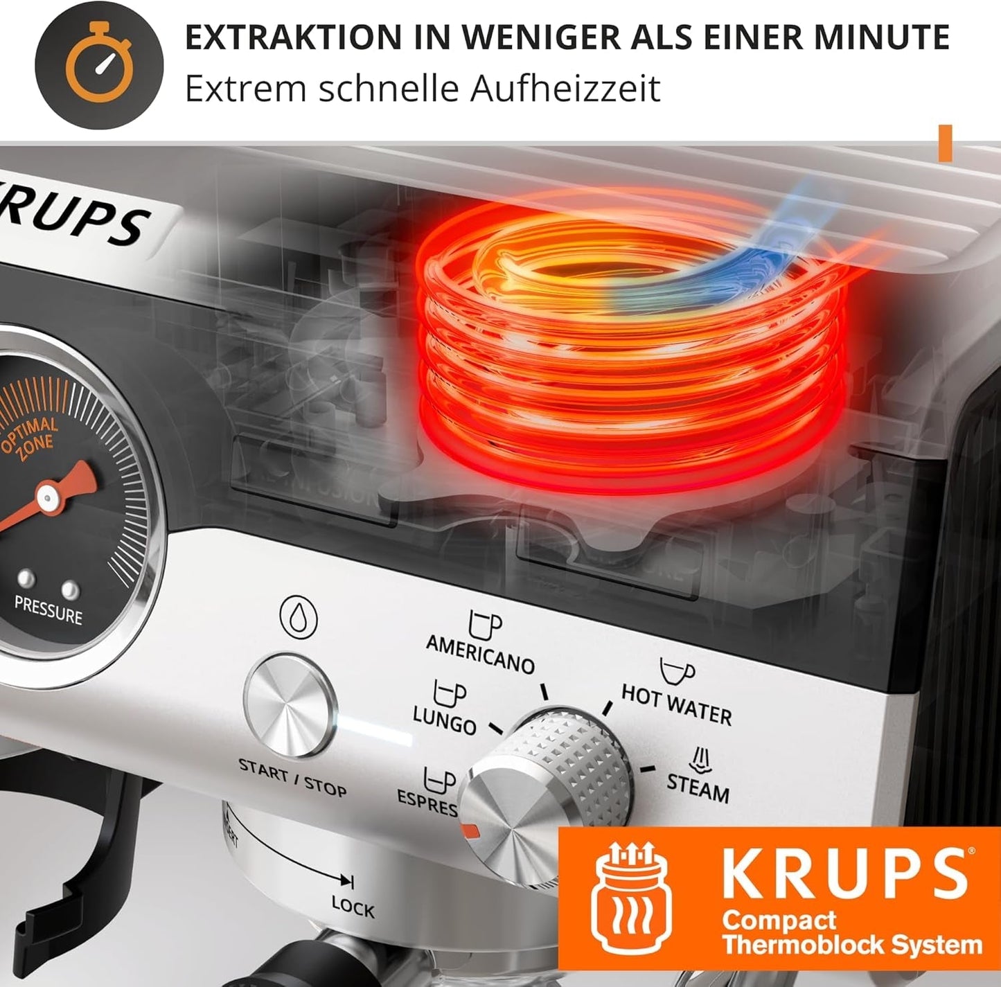 Ekspres ręczny Krups Precision z kolbą i młynkiem, ekspres barista z intuicyjnym panelem sterowania, ustawieniami wstępnego zaparzania, ekspres z dyszą parową, szybkie nagrzewanie, XP801T10