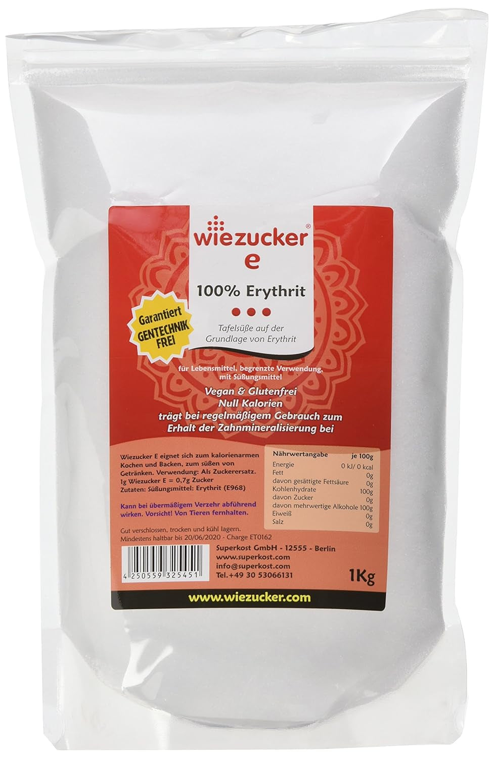 Erytrytol, opakowanie 1Er (1 X 1 kg) 1000 gramów substancji słodzących Naty Shop Single