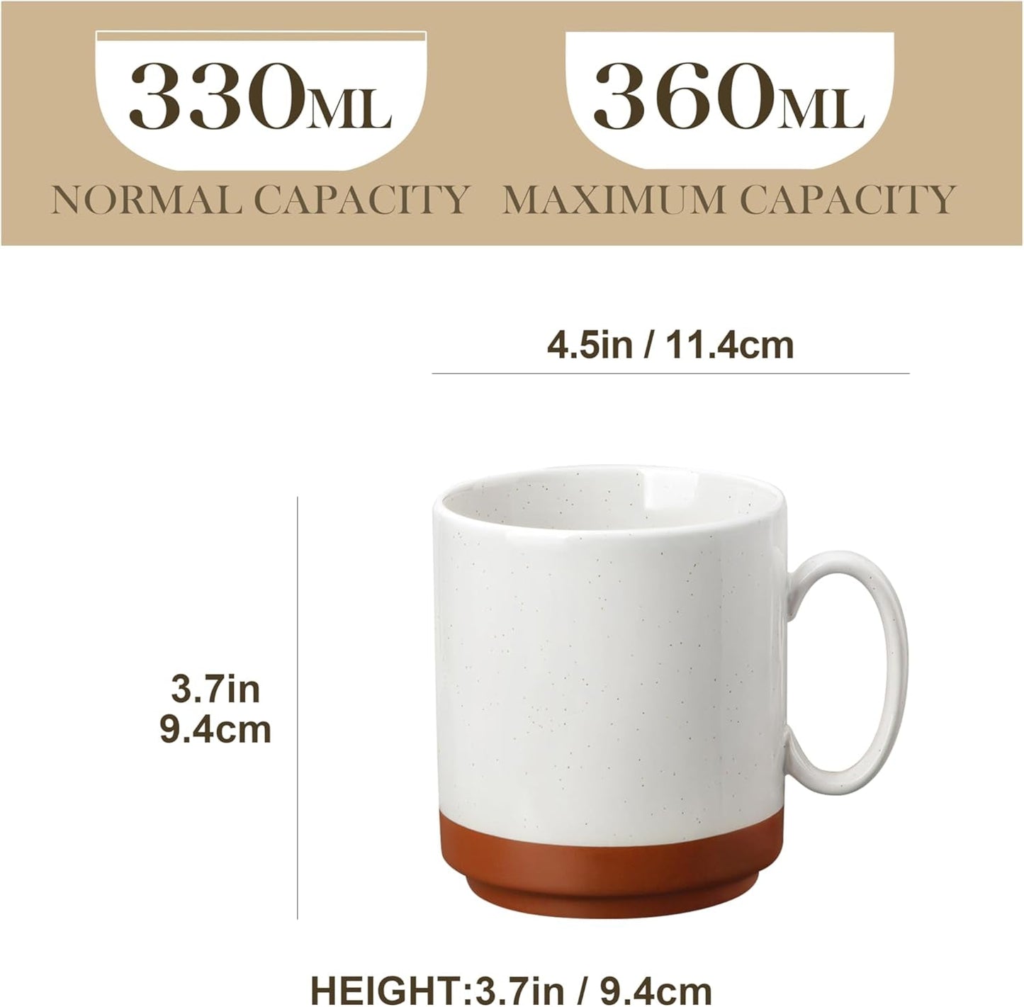 Zestaw kubków do kawy MALACASA, zestaw kubków kamionkowych 350ml dla 4 osób, nowoczesne kubki do kawy do herbaty, soku, latte, cappuccino, gorącej czekolady. Można myć w zmywarce i używać w kuchence mikrofalowej, seria TARA, kolor khaki biały
