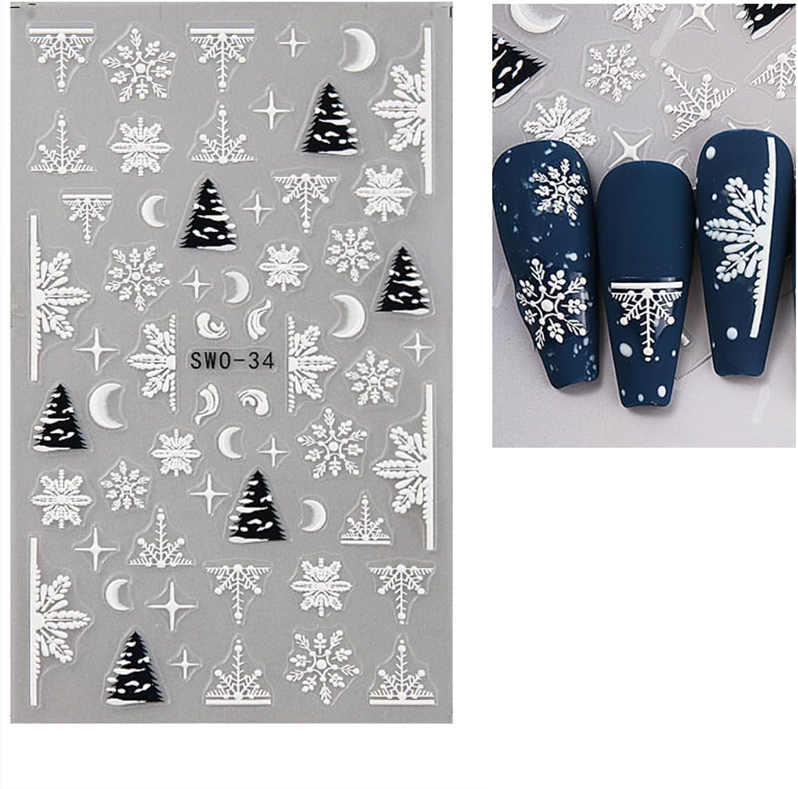 JMEOWIO Nagelsticker Weihnachten 6 Blatt Nail Art Naklejka Selbstklebend Nagelaufkleber Schneeflocke Winterurlaub Niedlich Dekoration Nageldesign Zubehör