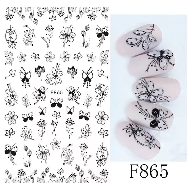 JMEOWIO Nagelsticker Blumen 10 Blatt Nagelaufkleber Selbstklebend Czarny biały kwiat Nail Art Naklejka Dekoracja Nageldesign Zubehör