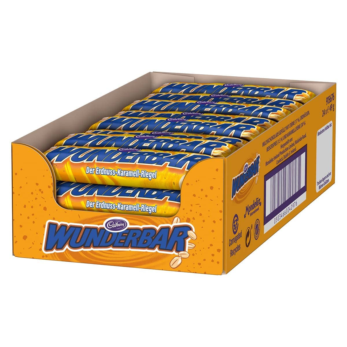 WUNDERBAR Peanuts – Karmelowe batoniki orzechowe pojedynczo zawinięte w chrupiące kawałki orzeszków ziemnych – 24 x 49g