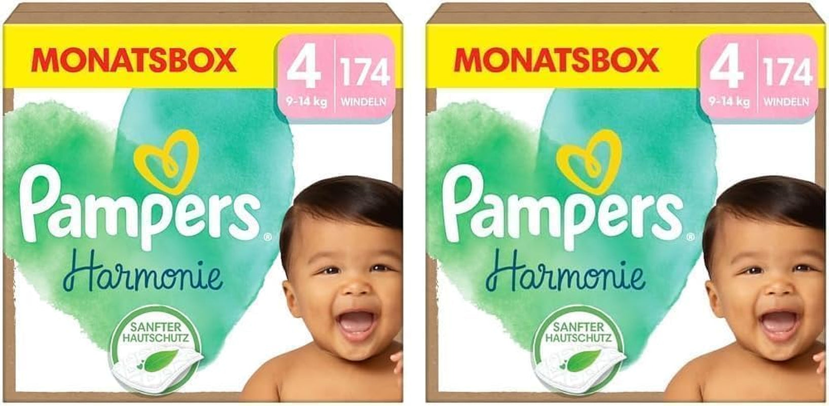 Pieluchy Pampers Harmony Rozmiar 4, 174 pieluszki, 9kg-14kg, Delikatna ochrona skóry ze 100% ochroną Pampers