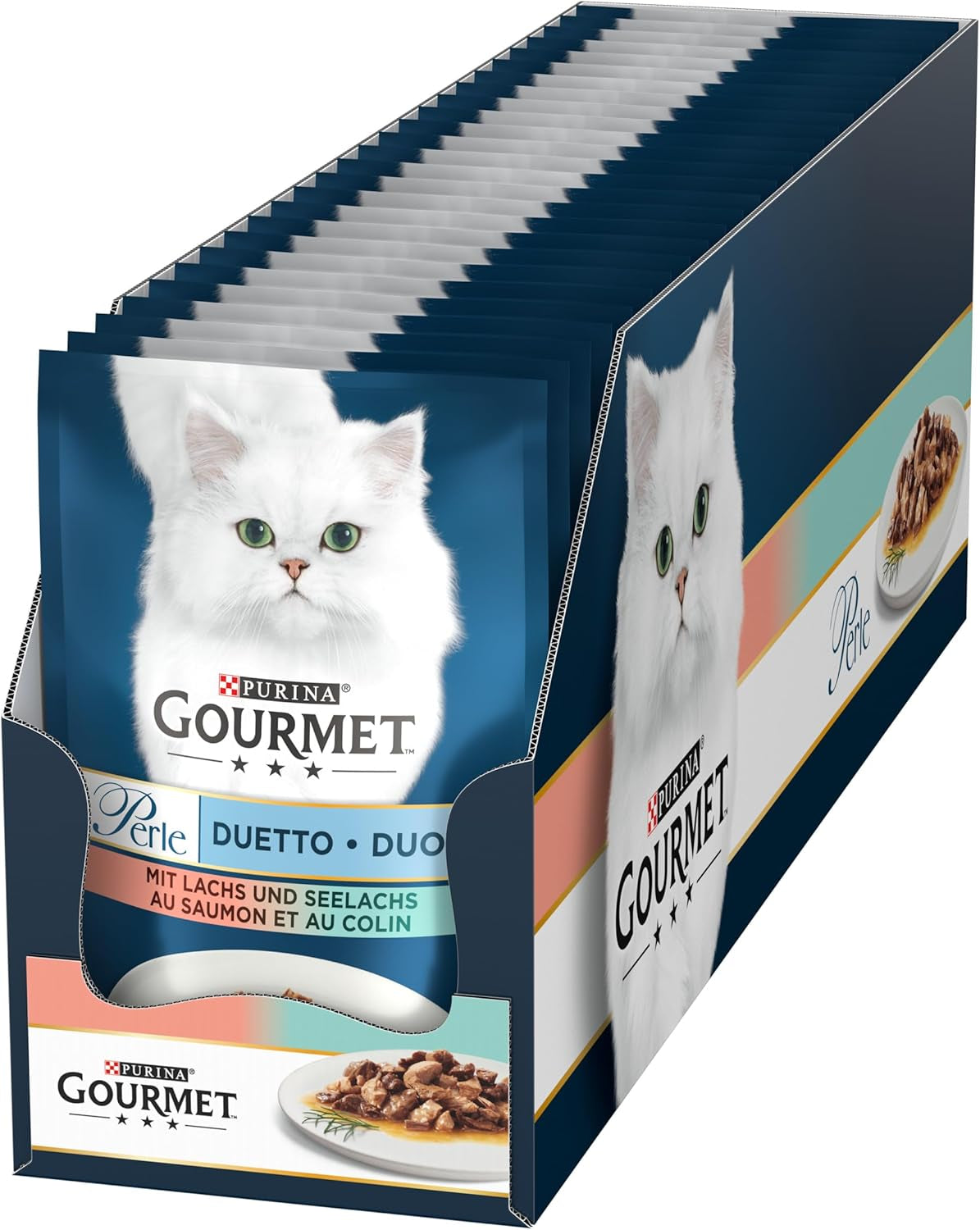 Gourmet Perle Duetto Łosoś i żółty dorsz Mokra karma dla kotów, 26 opakowań (26 x 85 g)