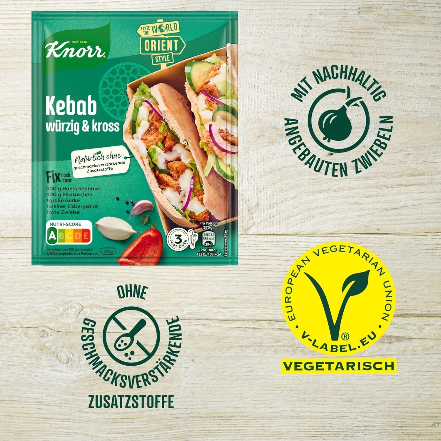 Knorr Fix Kebab für ein würzig und krosses Hähnchen Gericht ohne geschmacksverstärkende Zusatzstoffe 3 Porcje