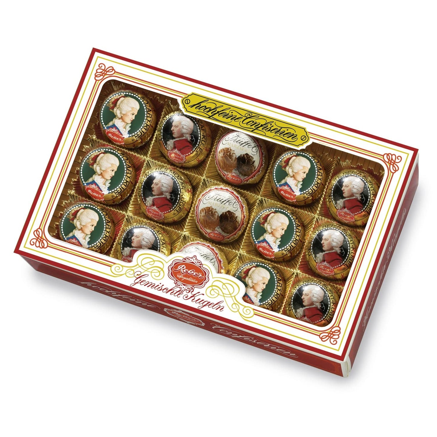 Kulki Reber Mozart z gorzką czekoladą, opakowanie 6 szt. z marcepanem i nugatem, wegańskie - 1 x 120 g