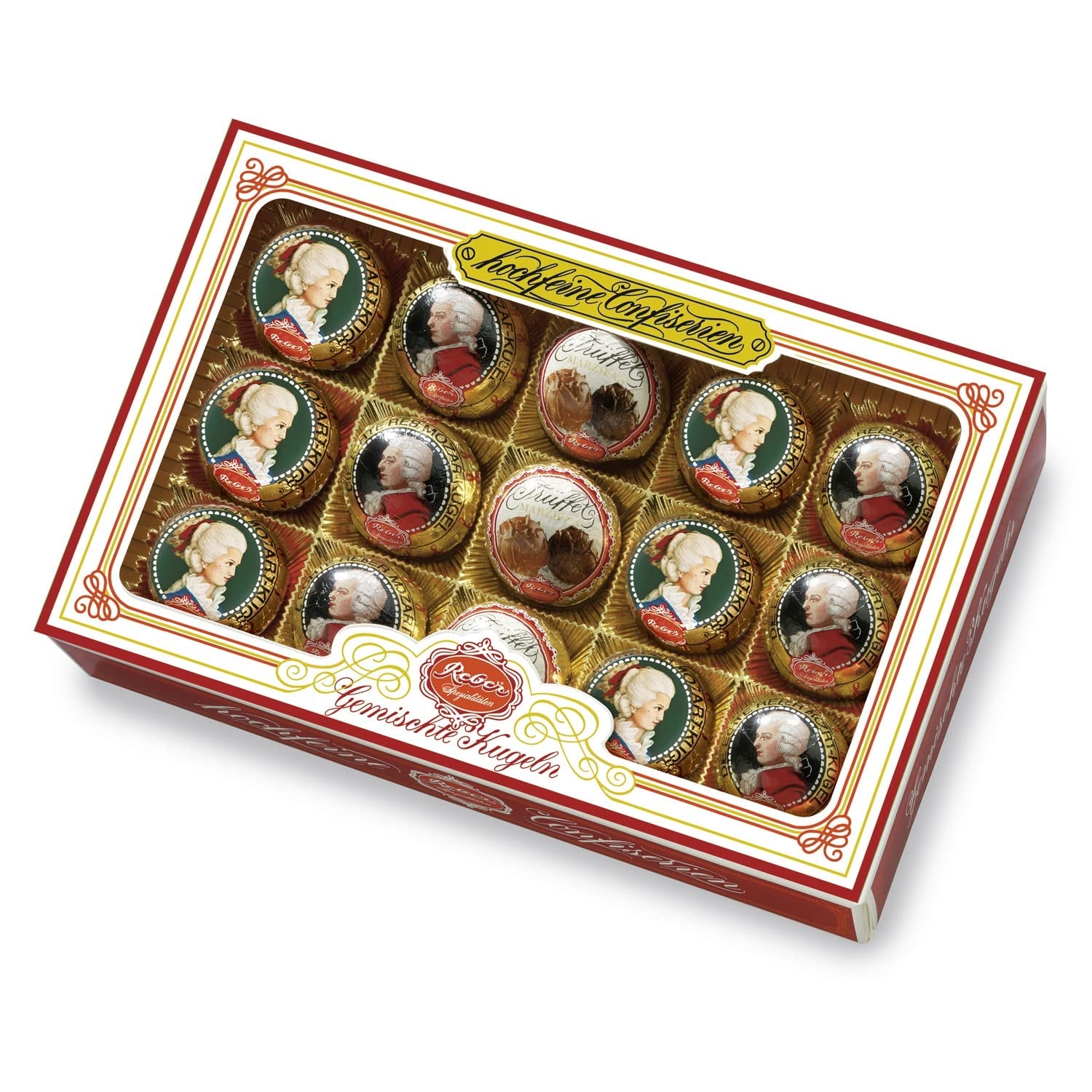 Kulki Reber Mozart z gorzką czekoladą, opakowanie 6 szt. z marcepanem i nugatem, wegańskie - 1 x 120 g