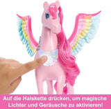Barbie Ukryty Magiczny Pegaz - interaktywna zabawka ze światłami i dźwiękami, 10 akcesoriów, tęczowe skrzydełka, dla dzieci od 3 lat, HLC41 Naty Shop Dolls