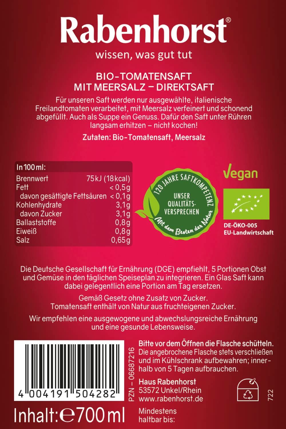 Rabenhorst Organiczne pomidory, opakowanie 6 sztuk (6 x 700 ml) Naty Shop