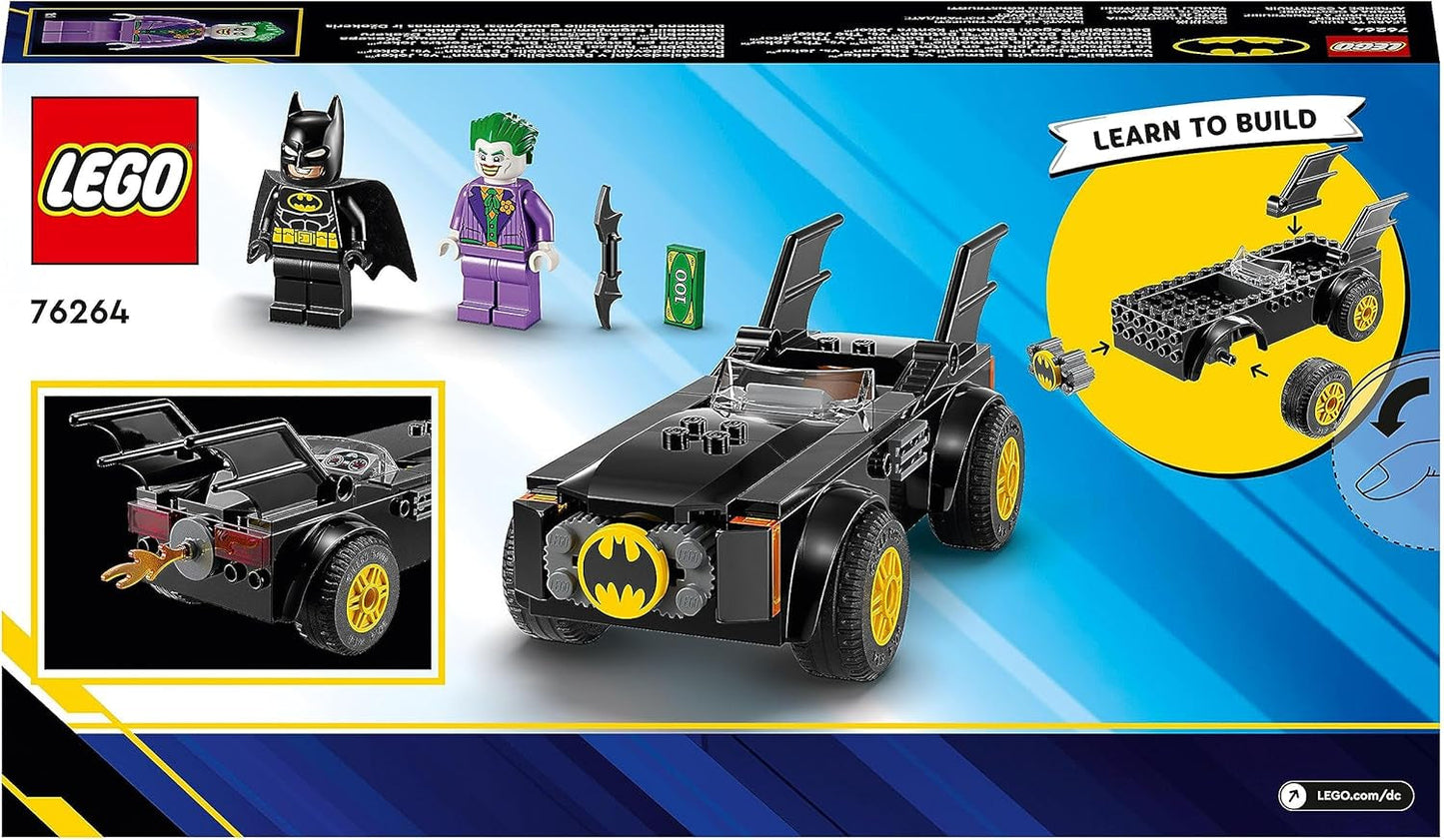 LEGO 76264 Pościg DC w Batmobilu: Batman kontra Batman Zestaw samochodzików Jokera, Zestaw startowy superbohatera z 2 minifigurkami, Zabawka dla przedszkolaków, chłopców i dziewcząt od 4. roku życia, Zestawy do szybkiego montażu Besuche den LEGO-Store