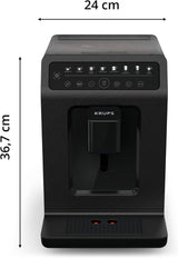 Krups EA897B Evidence Automatyczny ekspres do kawy ECOdesign, automatyczna funkcja espresso i cappuccino, technologia Quattro Force, kubki do mleka uruchamiane jednym dotknięciem, 8 ustawień wstępnych, system mleka, 1450W