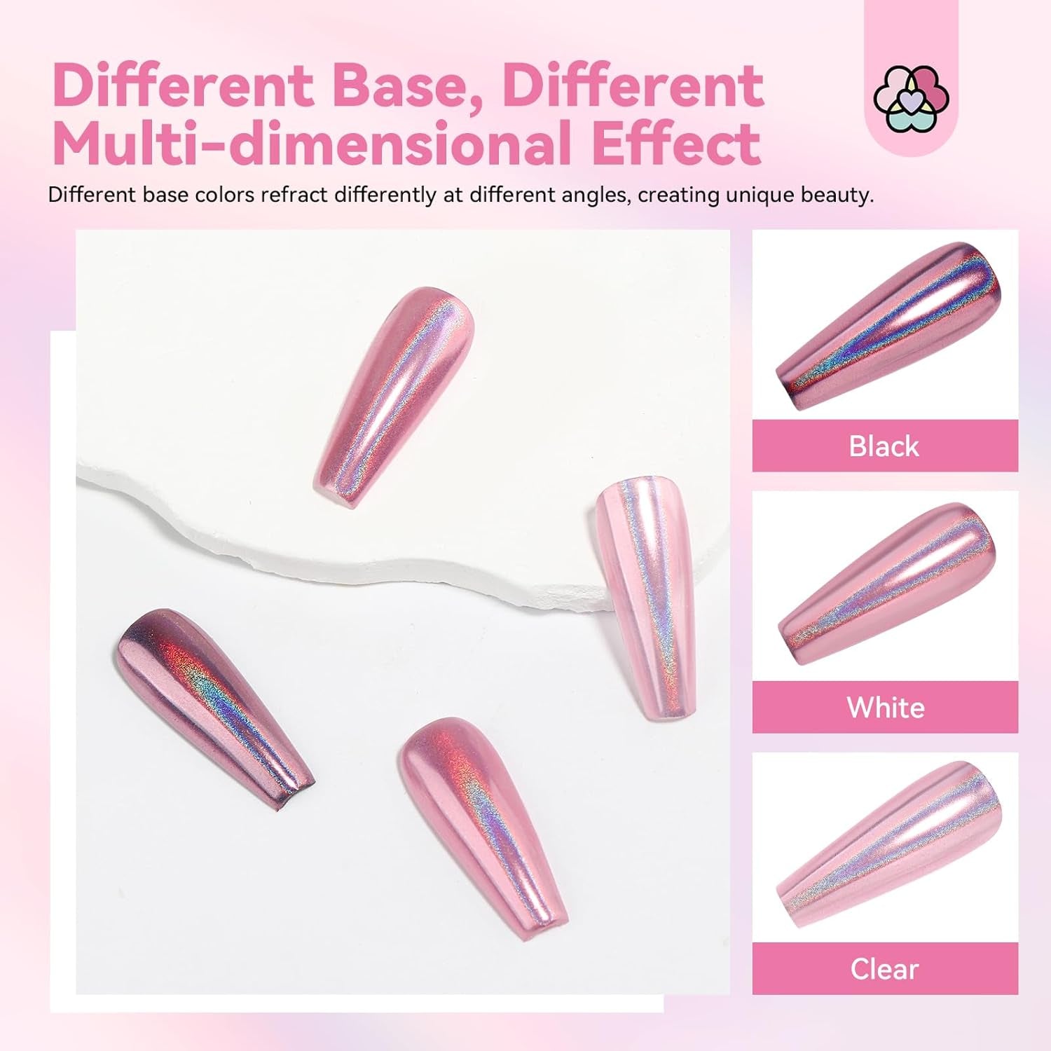 Zestaw pudrów Saviland Chrome do paznokci - Różowy laserowy puder do paznokci Chrome Efekt lustrzany Laserowe zdobienie paznokci, Manicure z brokatem Dekoracyjny puder z gąbeczkami, Puder brokatowy do paznokci Salon paznokci