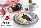 MĘSER 931744 Seria Spicy Market, ręcznie malowany zestaw obiadowy dla 4 osób w śródziemnomorskim stylu vintage, 16-częściowy zestaw ceramiczny, zielony, kamionka