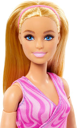 Lalka Barbie Made-to-Move z blond włosami, odpinaną różową sportową bluzką i niebieskimi spodniami do jogi, 22 stawy, HRH27, [wielokolorowe]