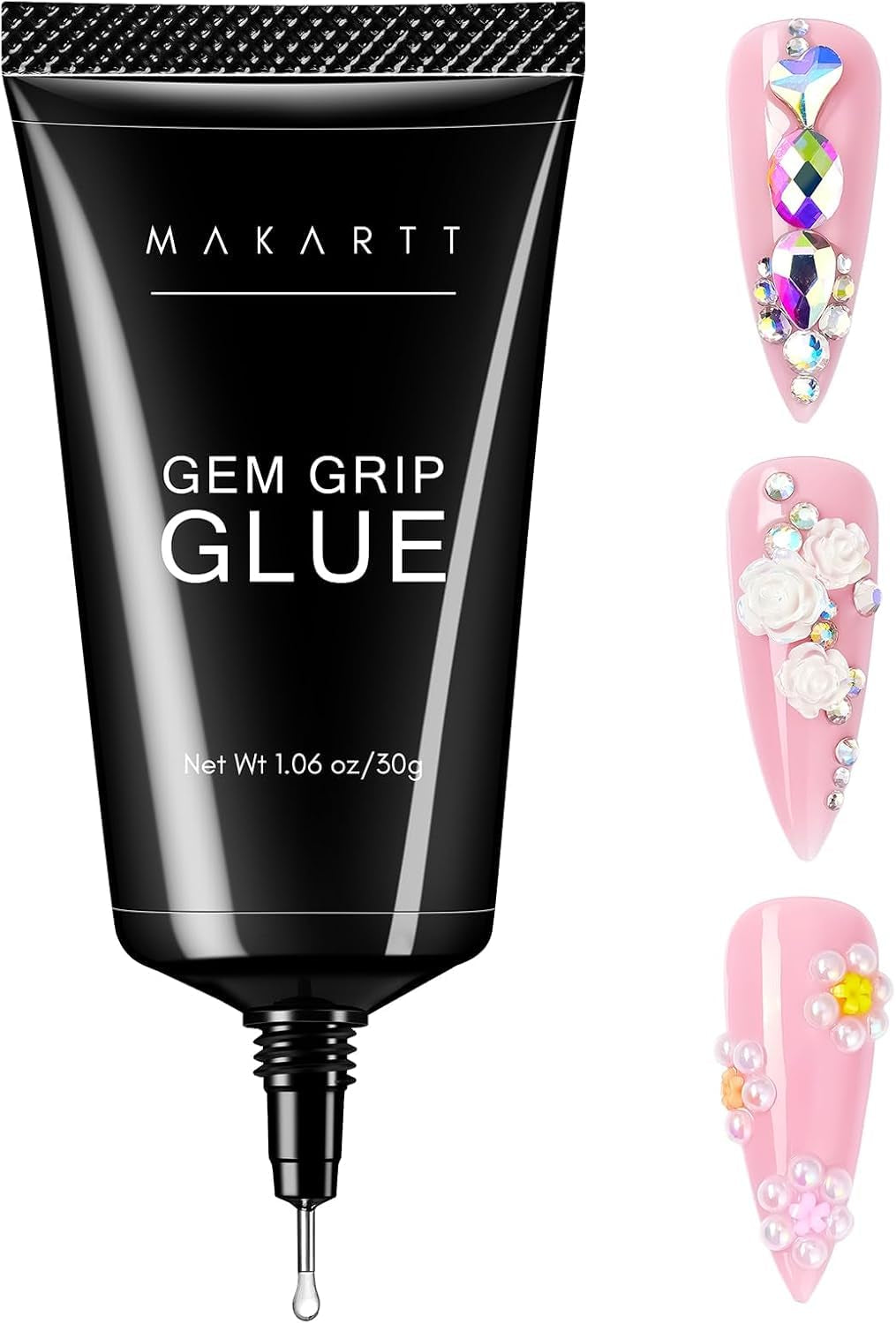 Makartt Żel samoprzylepny Rhinestone - 15 ml Zestaw klejów do paznokci UV z różowymi zawieszkami do paznokci Serce Koło Biżuteria do paznokci i akcesoria do projektowania paznokci do domowego manicure Prezent na Walentynki