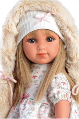 Llorens 1053541 Elena blond włosy, niebieskie oczy moda miękka lalka w zestawie modny strój z płaszczem z kapturem 35cm