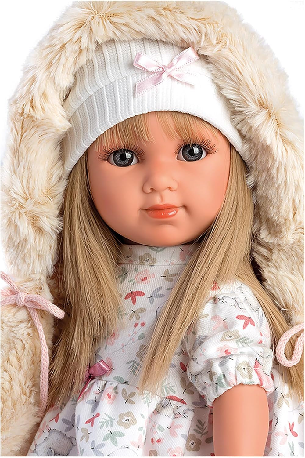 Llorens 1053541 Elena blond włosy, niebieskie oczy moda miękka lalka w zestawie modny strój z płaszczem z kapturem 35cm