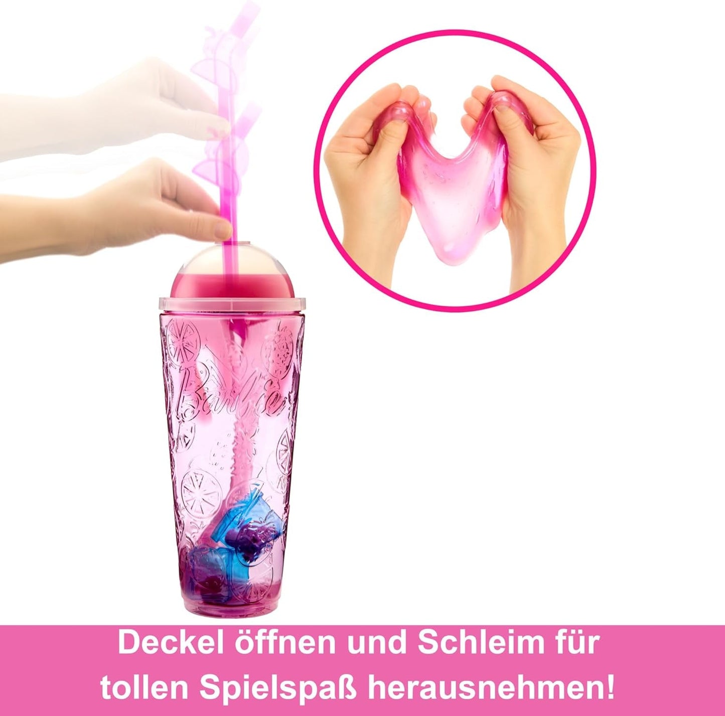 Barbie Pop Reveal Fruit — lalki-niespodzianki z 8 owocowymi niespodziankami, w tym lalką z zapachem truskawkowej lemoniady i puszystym szczeniakiem, od 3 lat, HNW41