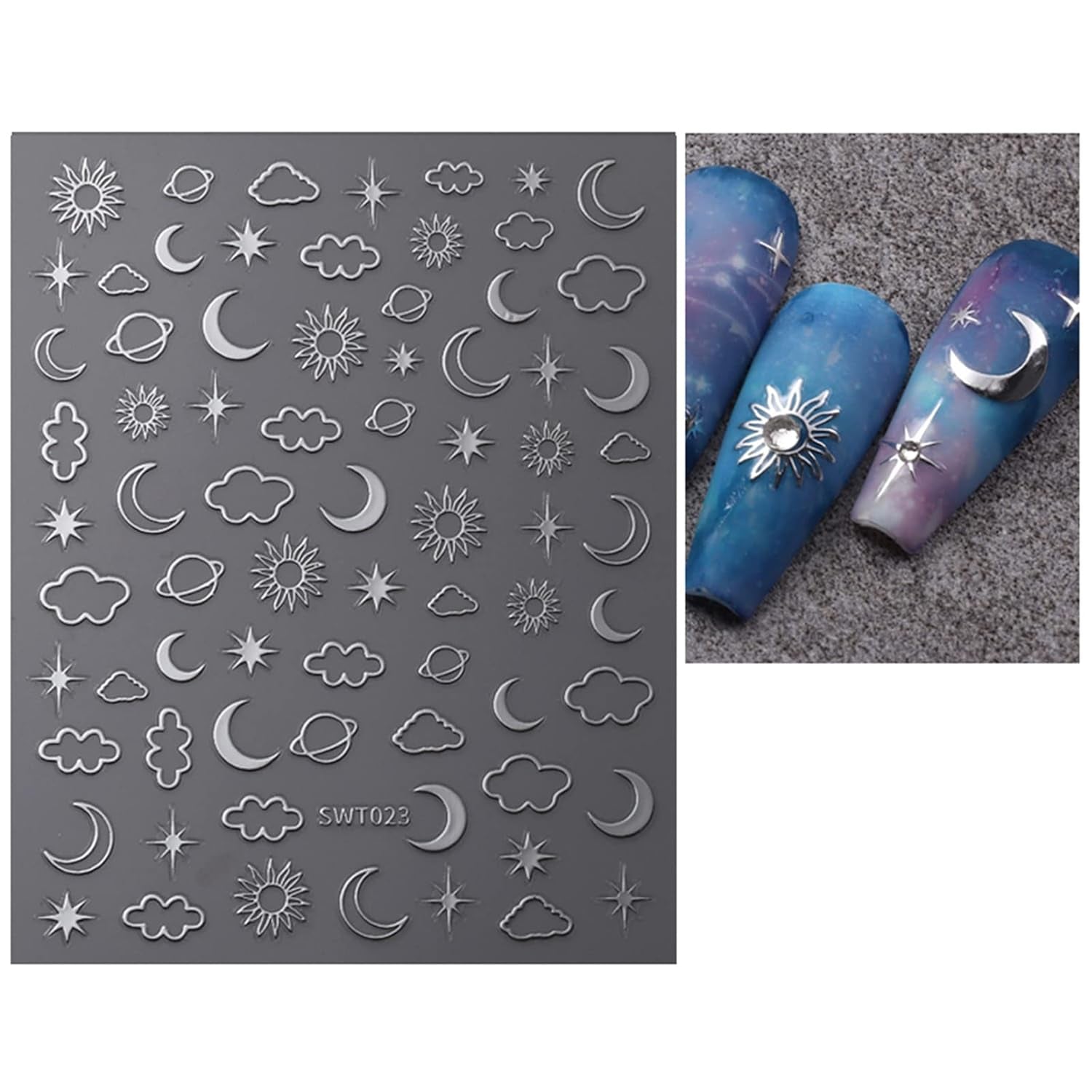 JMEOWIO Nagelsticker Mond Stern 9 Blatt Nail Art Naklejka Selbstklebend Nagelaufkleber Bunter Dekoration Nageldesign Zubehör
