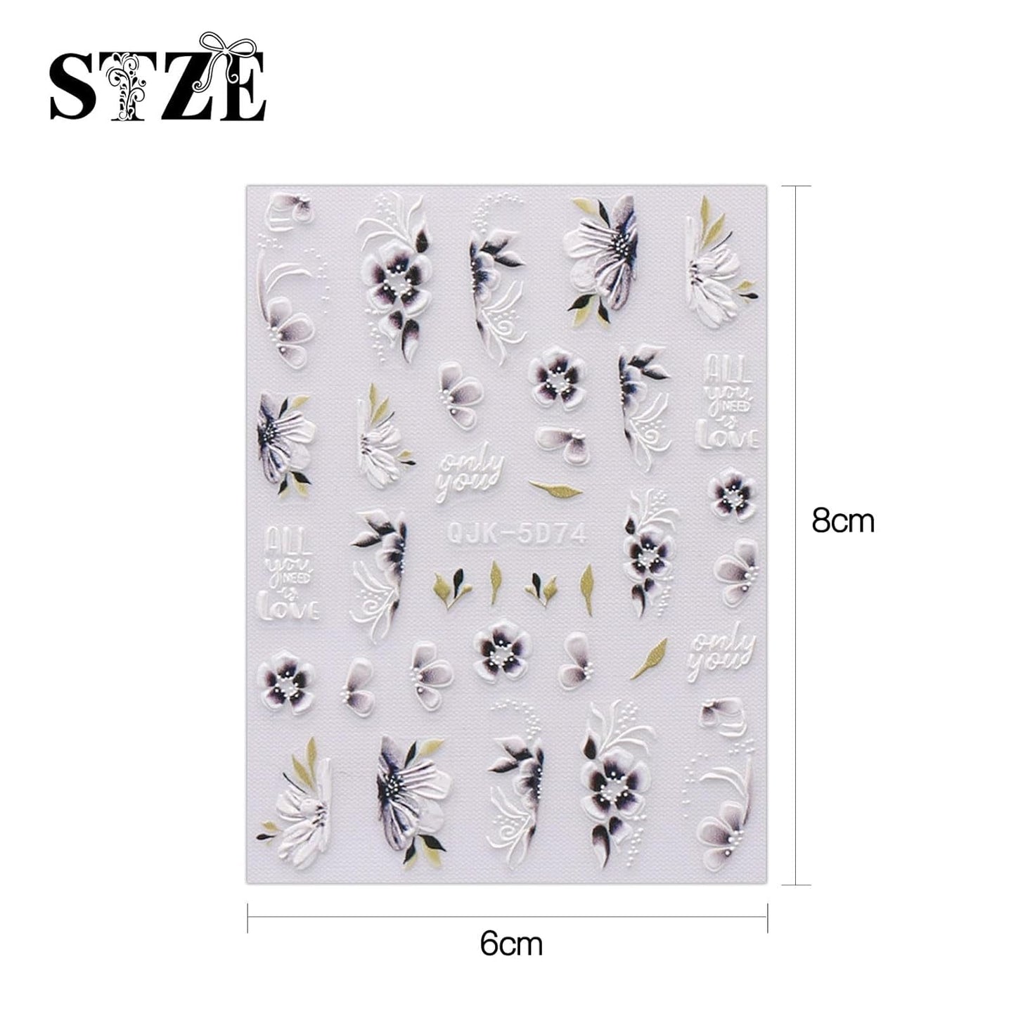 JMEOWIO 6 Blatt 3D Nagelsticker Frühlings Blume Nail Art Naklejka Selbstklebend Nagelaufkleber 5D Stereoskopisch Bunte Sommer Blumen Dekoration Nageldesign Zubehör