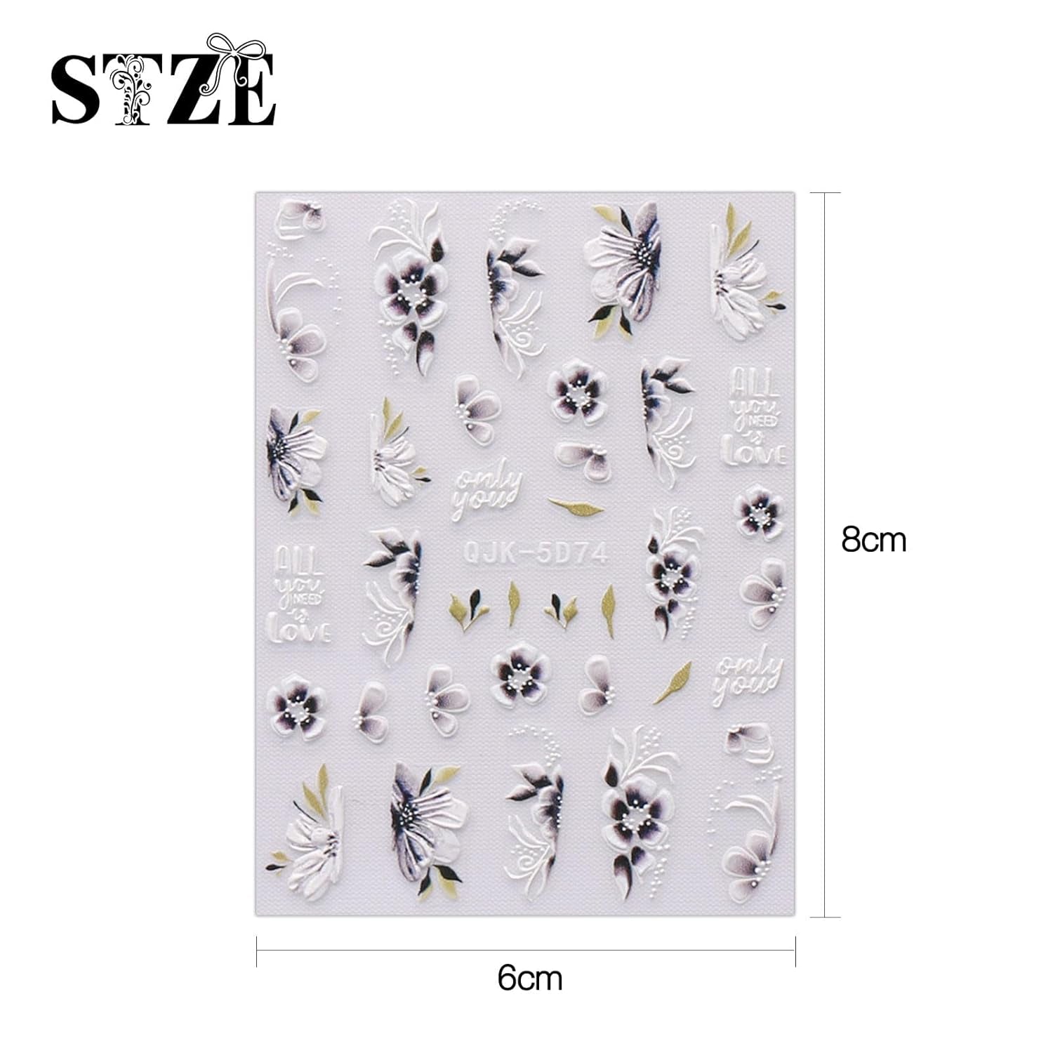 JMEOWIO 6 Blatt 3D Nagelsticker Frühlings Blume Nail Art Naklejka Selbstklebend Nagelaufkleber 5D Stereoskopisch Bunte Sommer Blumen Dekoration Nageldesign Zubehör