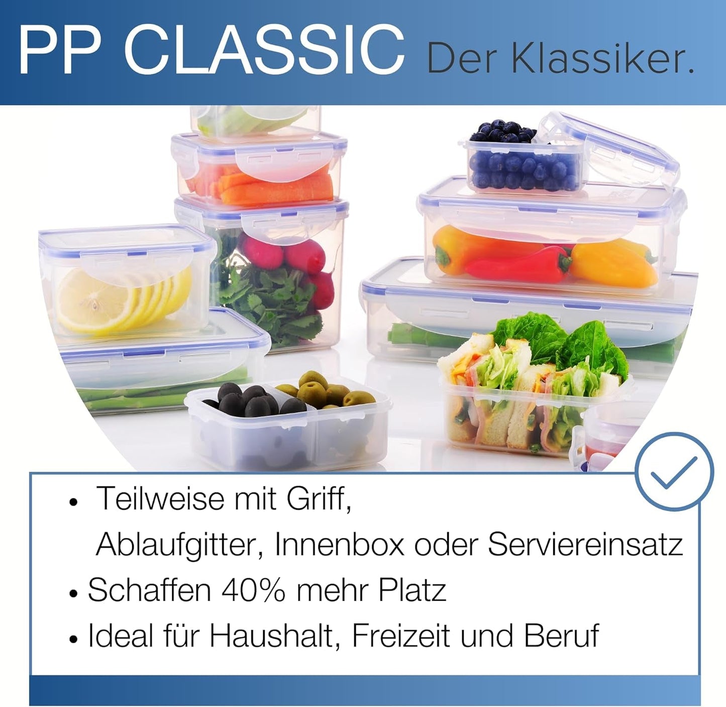 LocknLock PP Klasyczny zestaw słoików do przechowywania żywności 5szt | 180 ml, 350 ml, 600 ml, 870 ml, 3,6 l | 100% powietrze i wodoszczelność | bez BPA | organizer do zamrażarki i lodówki | Pudełka do przechowywania żywności Naty Shop można myć w zmywarce i kuchence mikrofalowej