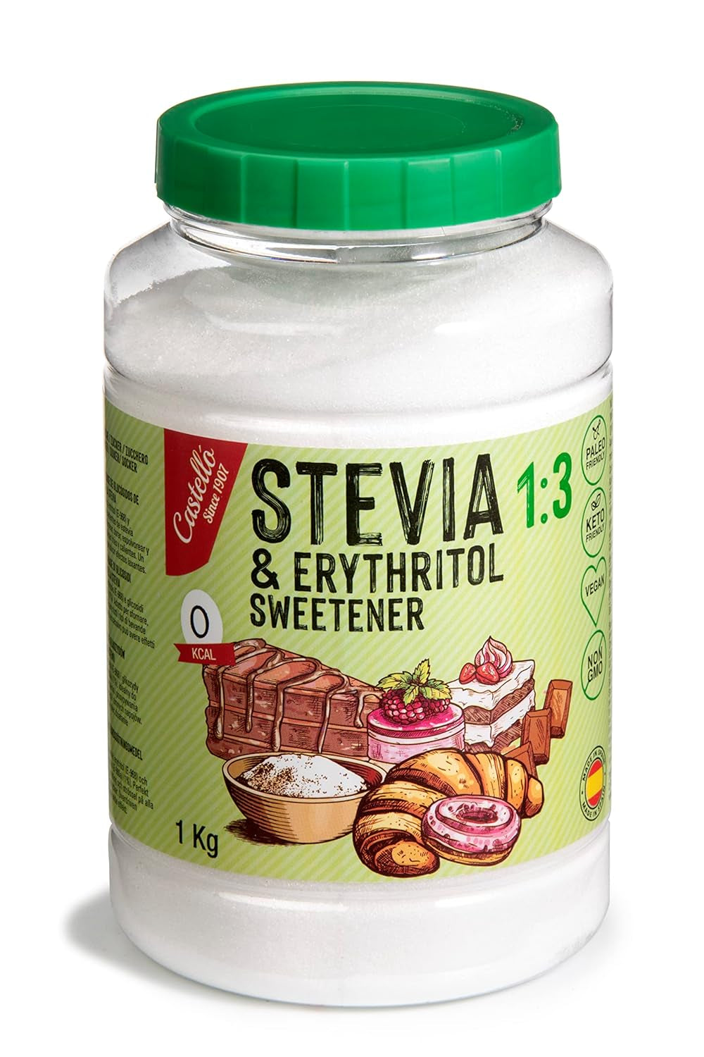 Stewia + Erytrytol 1:3 Süßstoff | 1G = 3G Zucker | 100% Natürlicher Zuckerersatz - 0 Kalorien - 0 Glykämischer Index - Keto Und Paleo - 0 Netto-Kohlenhydrat - Kein GVO - Castello od 1907-1 Kg Słodziki Naty Shop Default Title