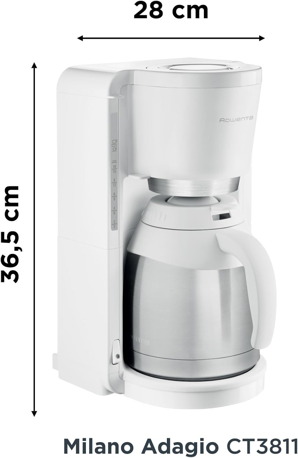 Ekspres przelewowy do kawy Rowenta CT3811 Adagio Milano | Z karafką termiczną ze stali nierdzewnej | 10-15 filiżanek | Automatyczne wyłączanie | Biały/stal nierdzewna