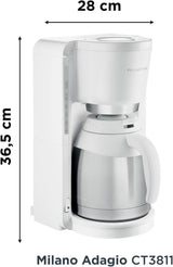 Ekspres przelewowy do kawy Rowenta CT3811 Adagio Milano | Z karafką termiczną ze stali nierdzewnej | 10-15 filiżanek | Automatyczne wyłączanie | Biały/stal nierdzewna