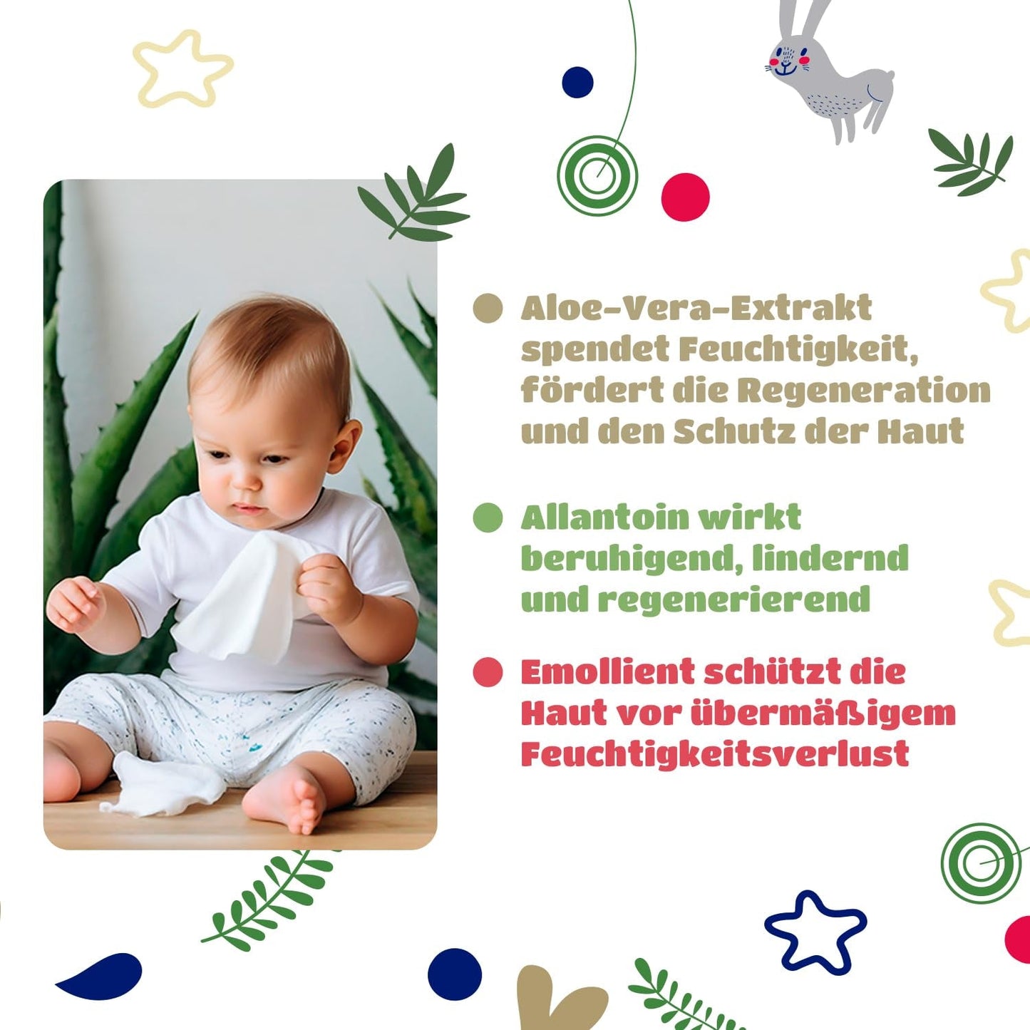 Kindii Natural Balance chusteczki nawilżane dla niemowląt – (1 x 60 szt.) Chusteczki nawilżane dla niemowląt i dzieci – Ochronne, Aloe Vera, Delikatny zapach – 60 szt.
