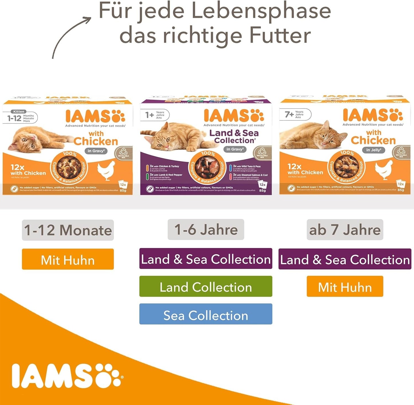 IAMS Delights Land & Sea Collection Mokra karma dla kotów - asortyment mięs i ryb Opakowanie zbiorcze w sosie, mokra karma dla kotów od 1. roku życia, 72 x 85g