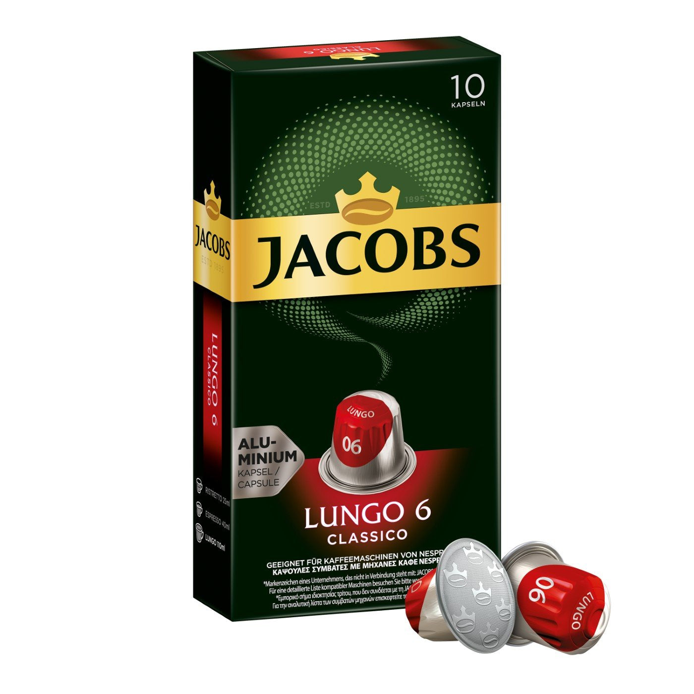 Jacobs Kapseln Lungo Intenso, Intensität 8 i Kapseln Lungo Classico, Intensität 6, 100 Kompatybilny z Nespresso®* Kaffeekapseln, 10er Pack, 10 x 10 Getränke