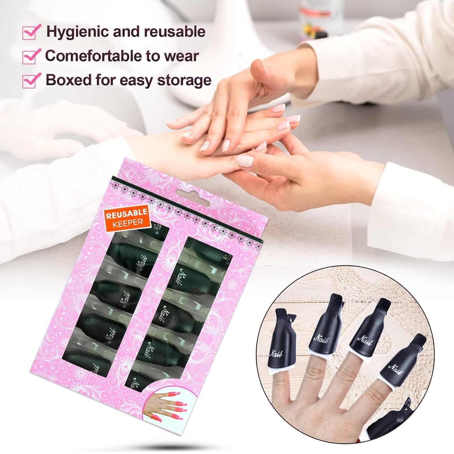 Klipsy Hanyousheng Nagellackentferner, klipsy Nagel, 10 klipsów Stück Schwarz Nagelclips, Nagel Klammer, czapki żelowe Nails Art, czapki z klipsem Soak off Żel UV Poliermittel Entferner Wrap Nail Tool