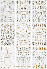 JMEOWIO Nagelsticker Blumen Glitzer 9 Blatt Nail Art Naklejka Selbstklebend Nagelaufkleber Frühling Sommer Blumen Dekoration Nageldesign Zubehör