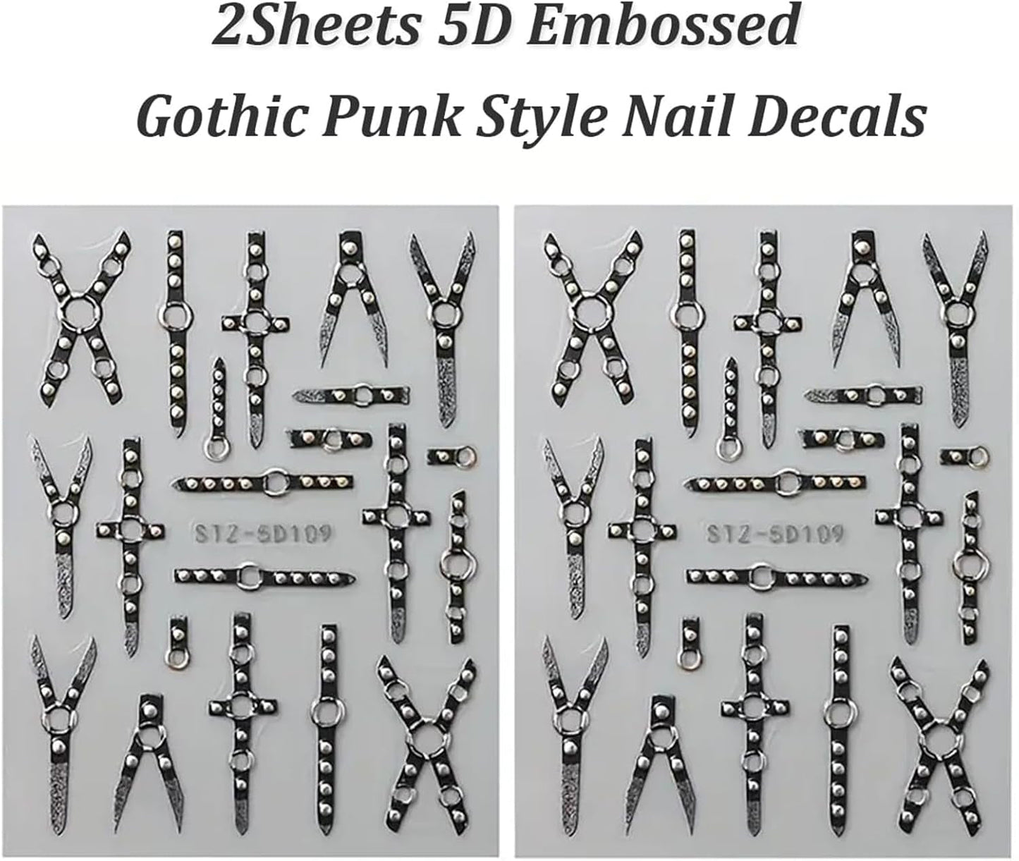 2 szt. 5D wytłoczony gotycki punk Nagelsticker, naklejka Nagel Selbstklebend Kreuz Und X-Form Halloween Nagelaufkleber, Nageldesign Zubehör Für Damen Nail Art