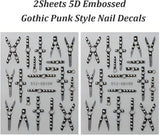 2 szt. 5D wytłoczony gotycki punk Nagelsticker, naklejka Nagel Selbstklebend Kreuz Und X-Form Halloween Nagelaufkleber, Nageldesign Zubehör Für Damen Nail Art