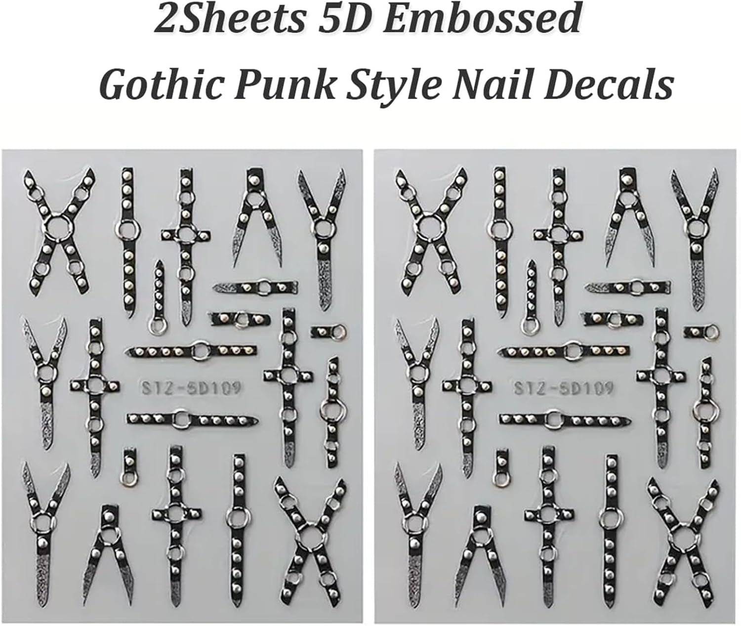 2 szt. 5D wytłoczony gotycki punk Nagelsticker, naklejka Nagel Selbstklebend Kreuz Und X-Form Halloween Nagelaufkleber, Nageldesign Zubehör Für Damen Nail Art