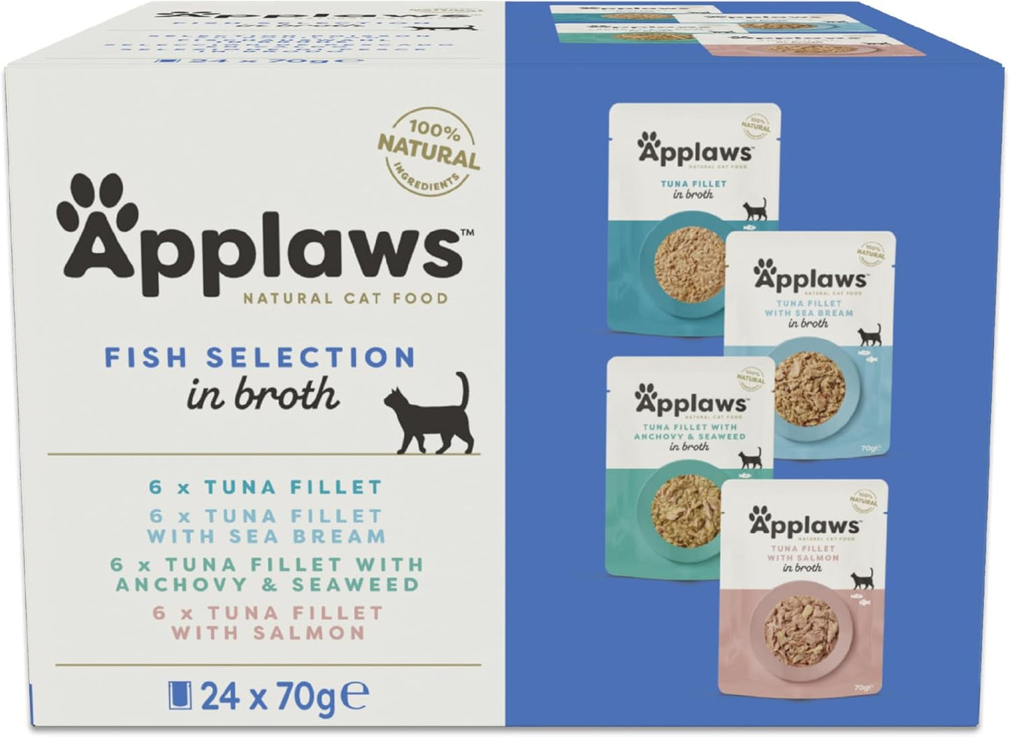 Applaws 100% naturalna mokra karma dla kotów w saszetkach z bulionem - opakowanie 24 saszetek x 70g