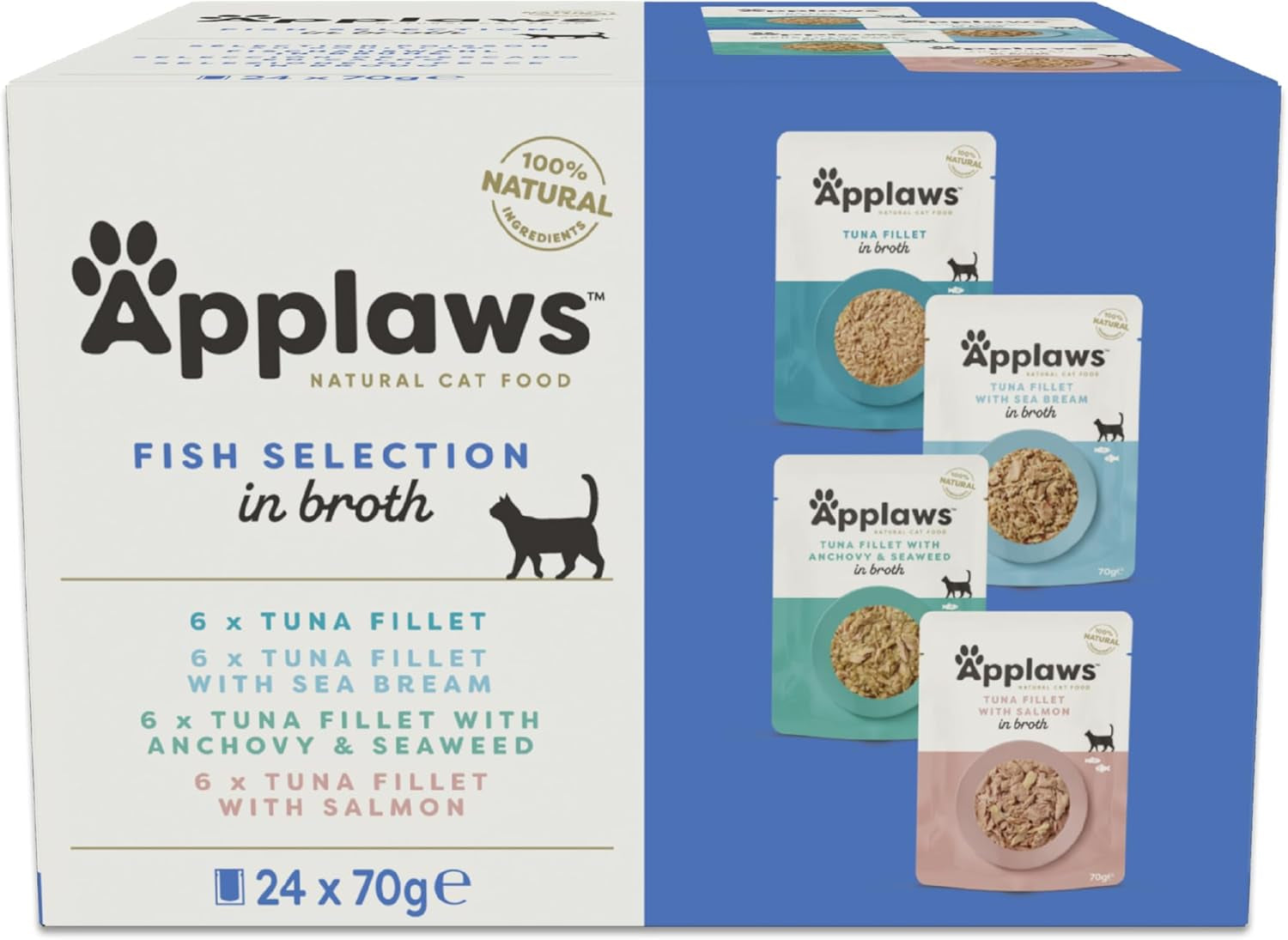 Applaws 100% naturalna mokra karma dla kotów w saszetkach z bulionem - opakowanie 24 saszetek x 70g