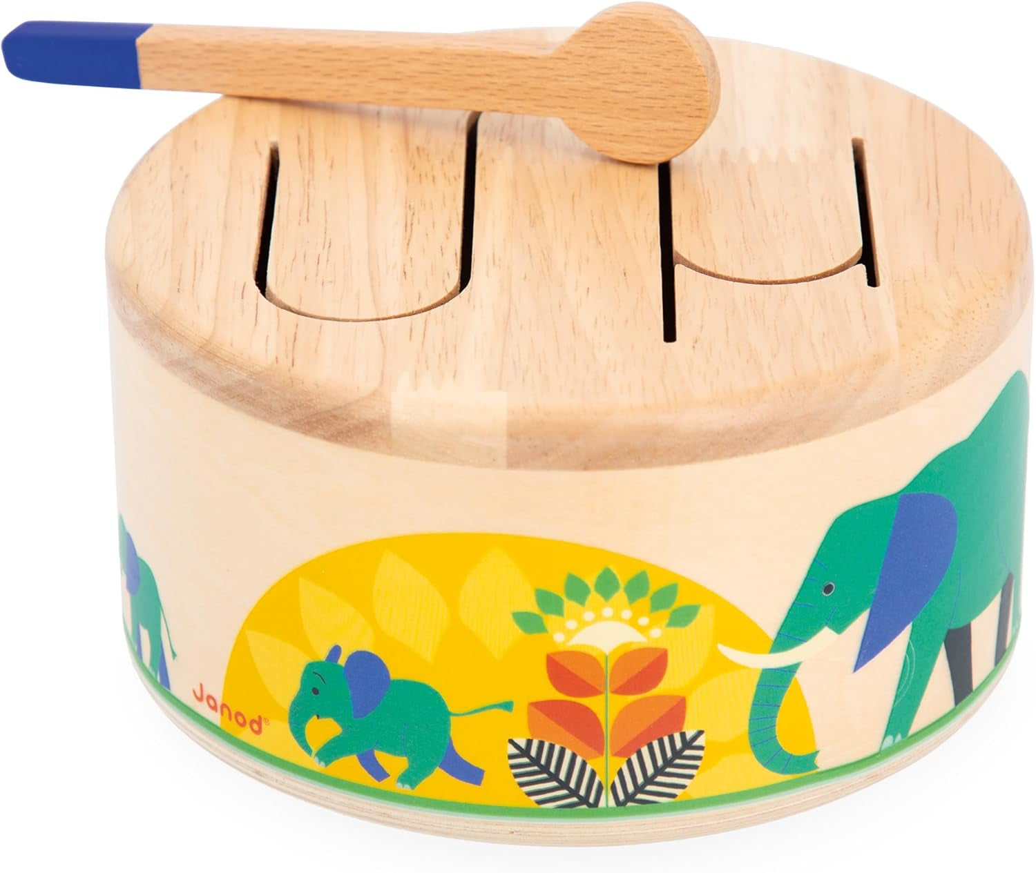 Janod - Gioia Drum - Drewniany bęben FSC + bęben - Odgrywanie ról i wczesna edukacja muzyczna - Akwarela - Od 18 miesiąca, J07650 Bebe Toys Naty Shop