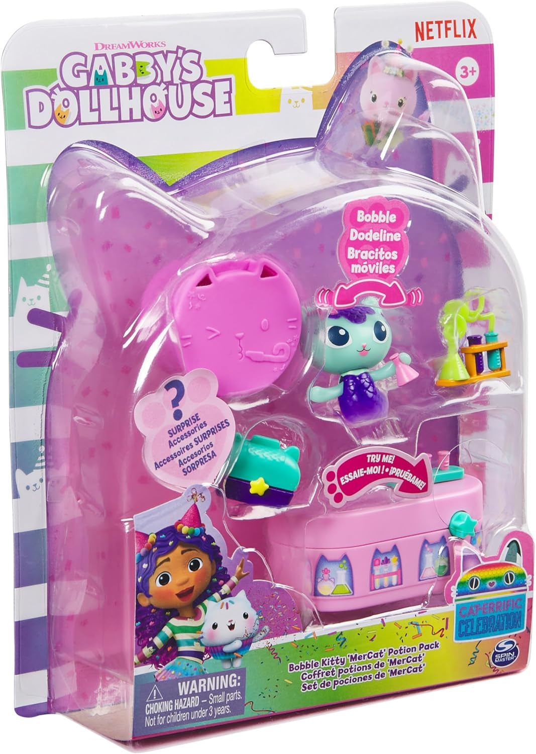 DREAMWORKS GABBY DOLLS HOUSE - zestaw mebli Meerkätzchen Bobble Kitty, figurka kota z meblami do domku dla lalek i akcesoriami, wiek: 3+